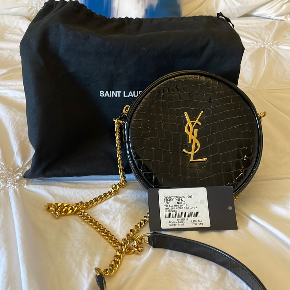 Yves Saint Laurent YSL brand new with tags cross body Vinyle Round Croc-Leather - Picture 1 of 7